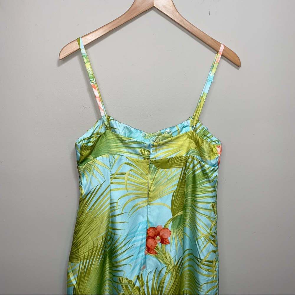 Tommy Bahama Dress Womens 12 Silk Plus Sundress Spaghetti Straps Tropical Blue - Picture 4 of 11